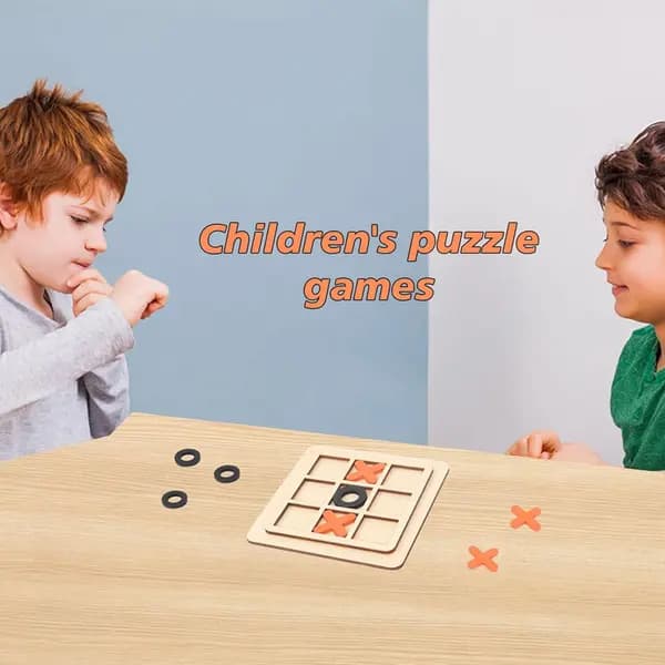 Tic Tac Toe Brädspel i Trä, Pedagogisk Pusselleksak för Barn, Familj, Resor, Blå Blue