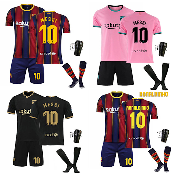 20-21 Barcelona drakt hjemme og borte svart, gull og rosa Messi fotballuniformsett Barcelona pink No. 9 black socks M