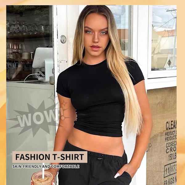 Perus slim fit t-paita naisille, Skims Y2K top kopio, crop topit naisille, Magfri top naisille, perus crop topit rento urheilullinen top teini-ikäisille streetwear, Y2K paita svart M