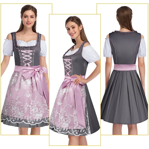 Oktoberfest-tjänstekvinna, Oktoberfest-tjänstekvinnedräkt för kvinnor med spets framtill, bayersk öltjänstekvinnedräkt för julcosplayfest karneval Rosa 36 Yardas