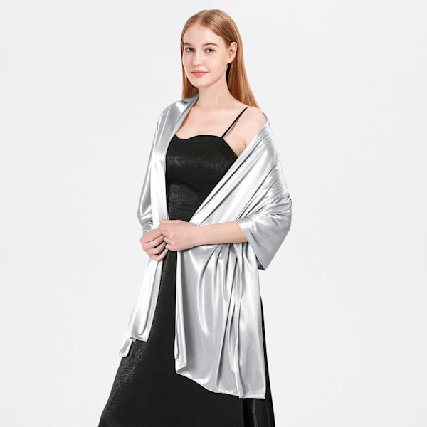 Silke Satin Tørklæder Wraps til Kvinder Damer Tørklæder Brude Brudepiger Stål Sjal til Bryllup Aften Fest Piger Gaver Elfenben Metallic Silver