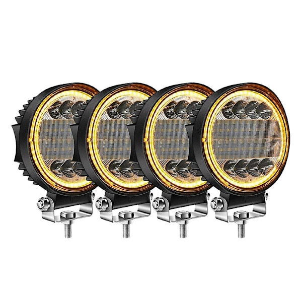 4X LED Work Light Pods Round Amber Spot Combo Light Amber Fog Lamp for Off Road SUV