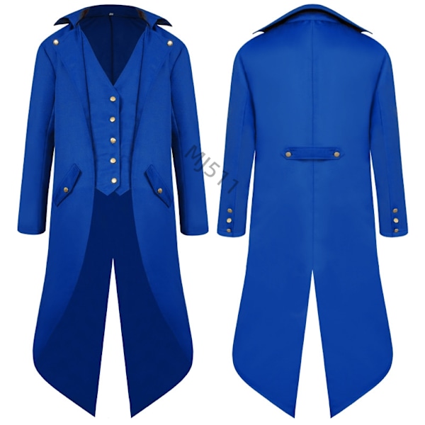 2024wish Uusi eurooppalainen ja amerikkalainen miesten keskiaikainen retrovaate miesten vaatteet MJ51 keskipitkä punk retro smoking miesten blue 4xl