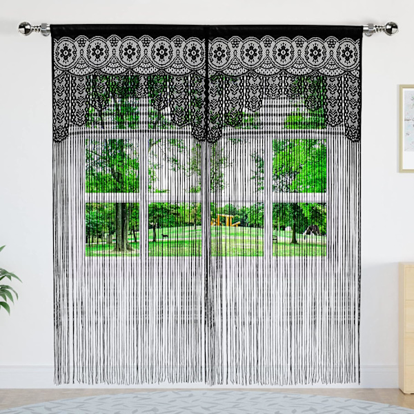 2 stk romdeler døråpning hippie vindu panel romdeler vegggardiner (35×79in/90×200cm, svart)
