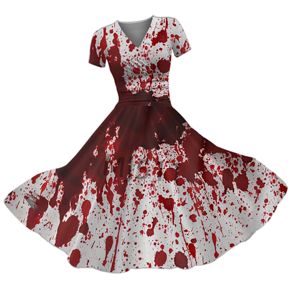 2024 Ny Halloween Blodig Blodig Perifer Klänning 33D Digitaltryck Åtsittande V-ringad Jumpsuit D 4XL
