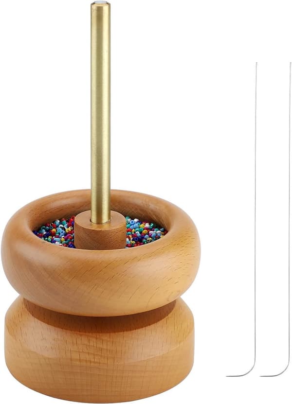 Manuel perlespinder, træskål med rustfri stålaksel, to nåle, til 2 til 4 mm perler, armbånds- og halskædefremstilling