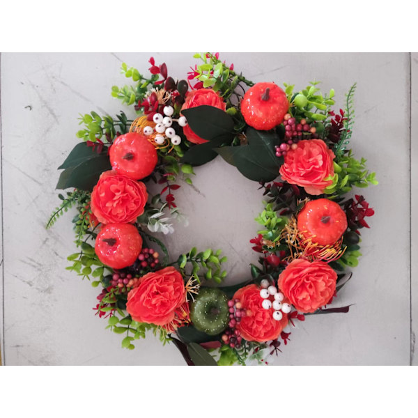 Uusi syksyn pionin ja kurpitsan seppele - Syksyn pionin ja Halloween-kurpitsan seppele 40cm White Pumpkin Maple Leaf Wreath