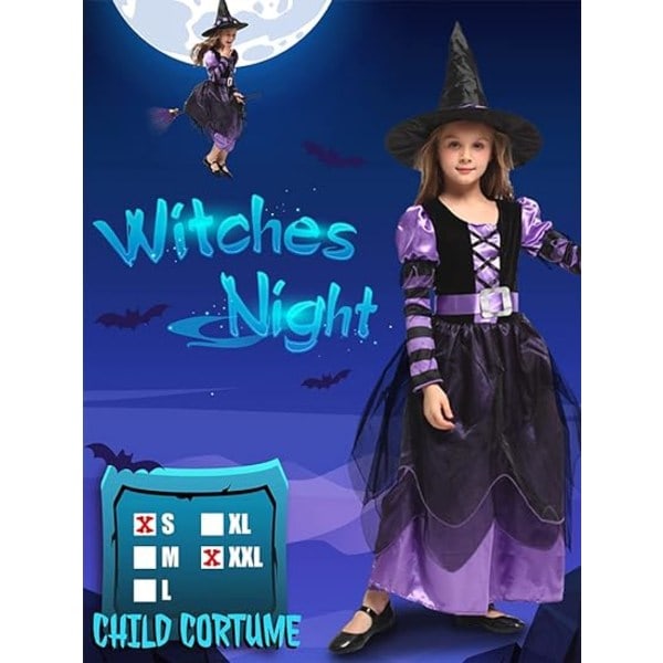IC Halloween-asut tytöille, Halloween-asut, noita-asu tytöille, noita-asu, lasten noita-asu