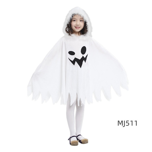 Cos Halloween heks kostyme for barn, hvit pelsstriper, hvit spøkelse, spøkelsesklær, leken alvekåpe, bøtte White L