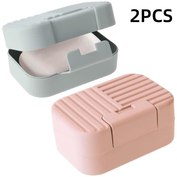 Resetui för tvål, 2-pack, läckagesäkra kompakta tvålhållare i plast med lock för resor och camping, 4,2 x 2,9 x 1,85 tum