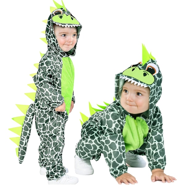 Baby Dinosaur Kostym, Drakkläder Jumpsuit med Huva för Barn, Djurstorlek Pyjamas Grönt-dinosaurie 13-18 månader