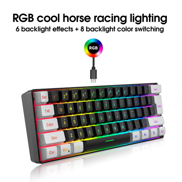 Rainbow Backlight Gaming Tangentbord och Mus Combo RGB trådbundet tangentbord 61 tangenter