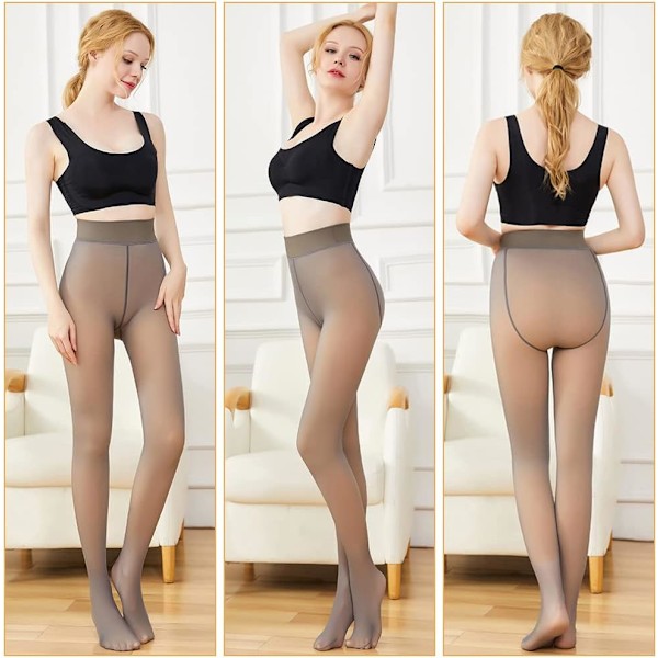 Fleeceforet Tights Ekstra Tykke Varme Vinter Dobbeltforet Termiske Tights med Stræk Falsk Sheer Hud Slim Elastiske Leggings Høj Talje Tights til Kvinder 90g-Brun