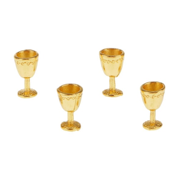 4 stk dukkehus miniatyr gull metall pokaler