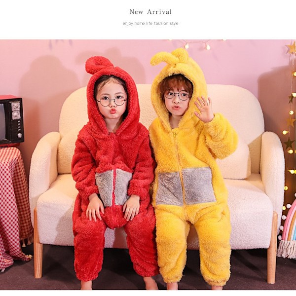 Teletubbies barnpyjamas vinter korallfleece plus plysch MJ51 förtjockad söt tecknad jumpsuit Red wavelet 100cm