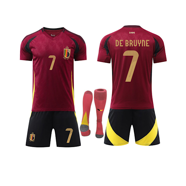 2425 säsong Belgien hemma röd nr 7 De Bruyne fotbollstema tröja set vuxen barn storlek nr 7 De Bruyne No. 7 De Bruyne 20（110-120CM)