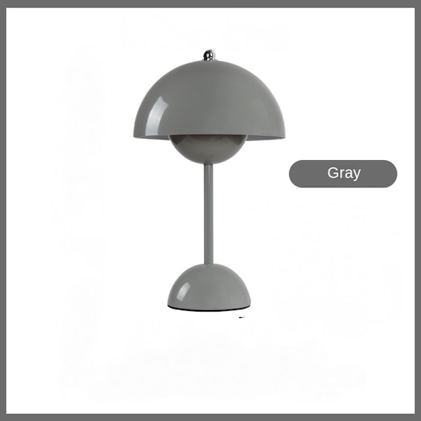 Nordisk dansk blomsterknopp bordlampe, bryllupsrom, soverom, skrivebordsdekorasjon, lampe, nattbordslampe (oppladbar) Grå