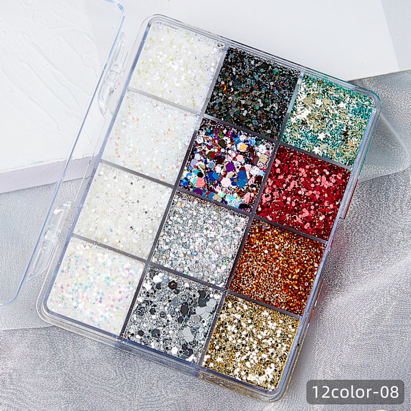 Gränsöverskridande heta paljettgel glitterpulver sjöjungfru limfri patch barnföreställning nattklubb scen smink makeup 12 color box set-08