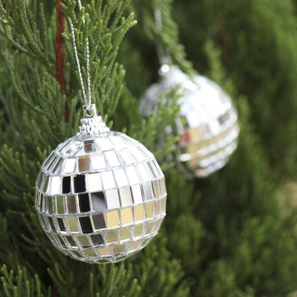 24 st Silver Disco Mirror Ball för festdekoration, julgran bröllop födelsedagsfest prydnader (4cm)