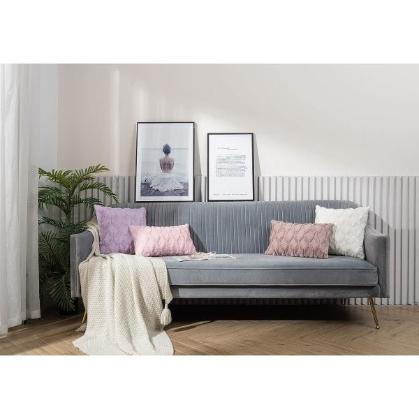 IC Dekorativa dobbeltsidige putetrekk i plysj, pakke med 2 luksuriøse korte trekk for sovesofa soverom, 16x16 tommer, rosa