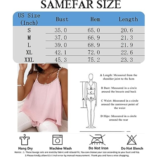 IC Dametoppe med V-hals, perlekanter, dobbeltlag med flæser justerbar camisole med spaghettistropper (stor)