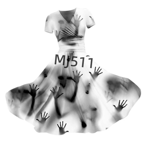 2024 Ny Halloween Blodig Blodig Perifer Kjole 124D Digital Print Stram V-hals Jumpsuit P M