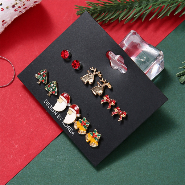 6 par julfluga Älgträd Bell Stud Örhänge Julfest Holiday smycken för tonåringar Barn Dekor Födelsedagspresent