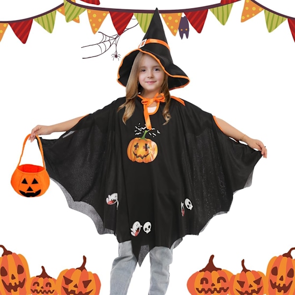 Halloween-flaggermus for barn, egnet for Halloween-barn, jenter og gutter., Svart 2, L