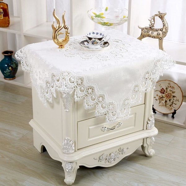 IC Lyxig fyrkantig liten duk Elegant blommig broderad spetsduk för festkök, middag och picknick (Typ C, 22\" x 22\")