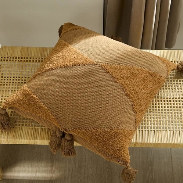 IC Mjukt Tuftat Stickat Kuddfodral med Tofsar Fyrkantiga Kuddfodral Örngott för Vardagsrum Soffa Sovrumsinredning (brun, 18\"x18\")