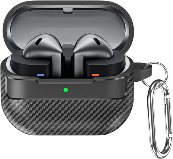 Samsung Galaxy Buds 3 Pro/Buds 3 Etui, Blødt TPU Stødresistent Cover Med Kulfibertekstur, Karabinhage Til Daglig Brug, Sort