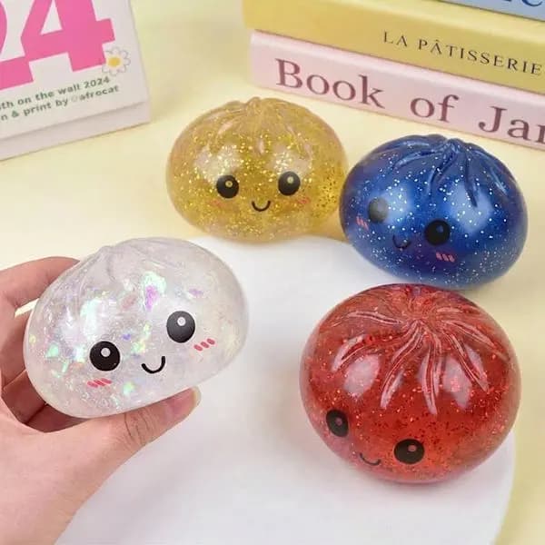 Dumpling Stressaflastende Legetøj, Blødt Fluffy TPR Klembart Sensorisk Squishy med Damper til Børn og Voksne, Rød Red