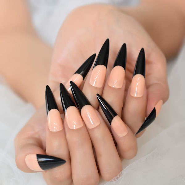 Extra långa bruna svarta falska naglar Stiletto Sharp Press On Nails Full Cover Glossy Acrylic Salon Falska nagelkonsttips 24st