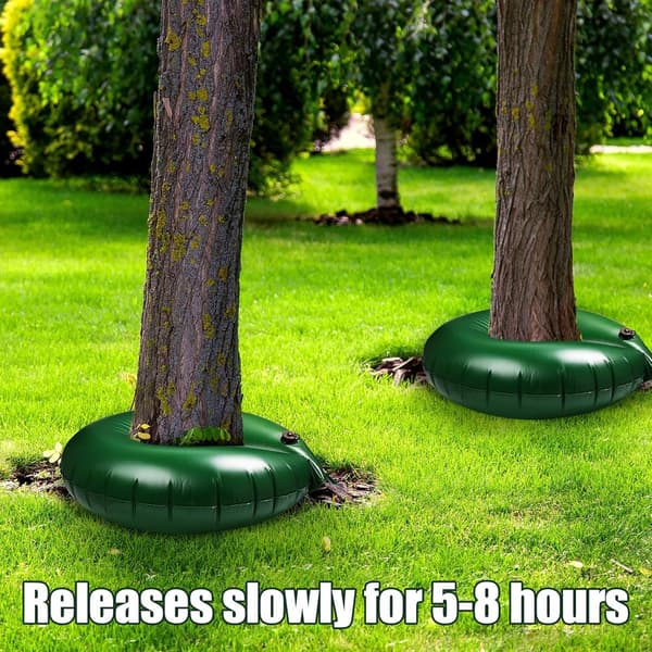 Kraftiga trädbevattningsringar, 2-delade gröna, 15 gallon, PVC långsamfrisättande bevattningspåsar