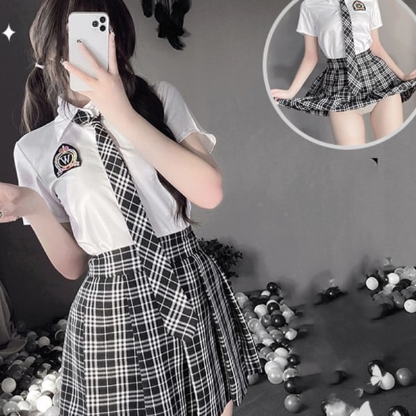 IC Student Piger Skoleuniform Sort Hvidt Undertøj JK Suit Plisseret M