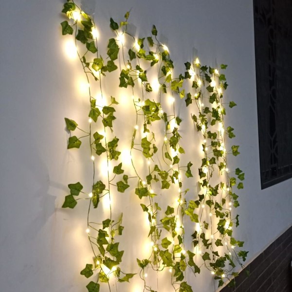 Ivy Konstgjord Girlang 2m Ivy String Light Plants Ivy Duck med 20 LED Solar String Ivy Girlang Konstgjord Falska Växter Grön Ivy för Trädgård Bröllop Ivy, warm white sun-2m-20led