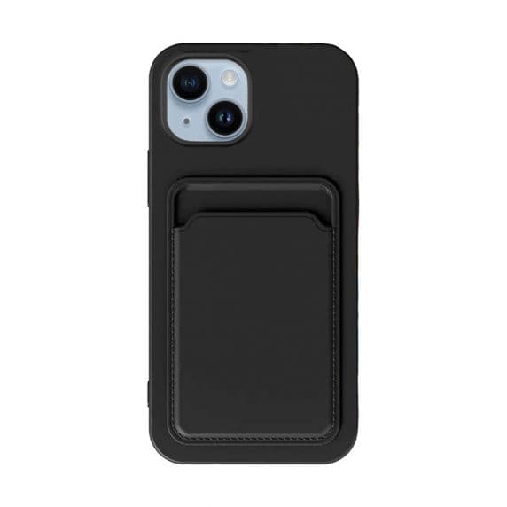 iPhone 15 silikoninen puhelinkotelo korttipidikkeellä - musta