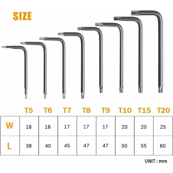 Offset Torx -avaimet, 8-osainen Torx-kuusiokoloavainsarja, Tähtiruuvimeisseli T5 T6 T7 T8 T9 T10 T15 T20, Avainsarjat Käsityökalut Torx-kuusiokoloavaimet