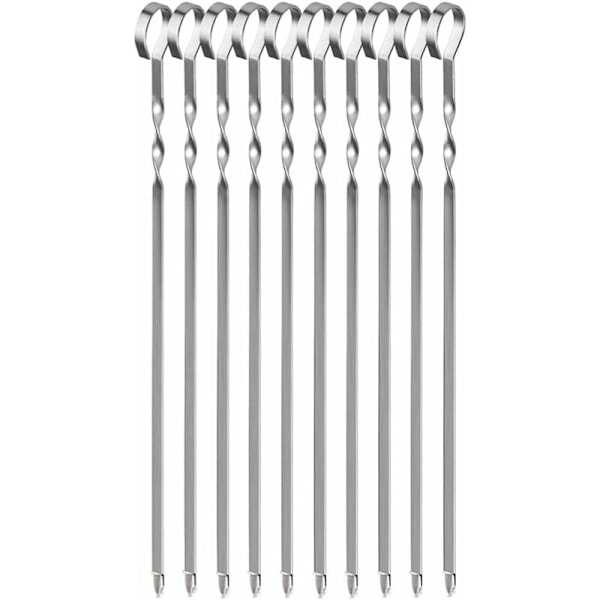 Kebabspyd i rustfritt stål, 10 flate metallgrillspyd, gjenbrukbare grillspyd, for grønnsaker og kyllingkjøtt (41 cm/16 tommer)