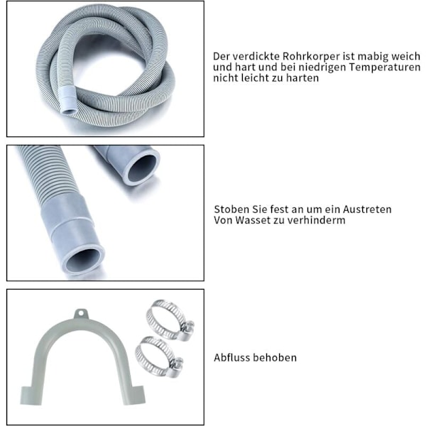Avloppsslang för tvättmaskin, Universal Avloppsslang, 2M Förlängningsslang för Diskmaskin med Fäste och Slangklämma