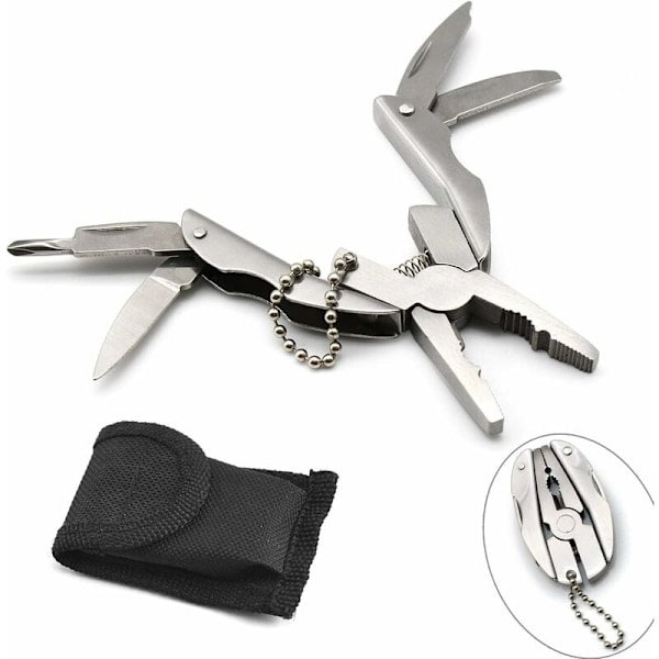 Multiverktyg Tång Kit Multifunktionellt Fickverktyg med Svart Läderslida, Multiverktyg Tänger för Camping, Fiske, Vandring, Kök, Picknick