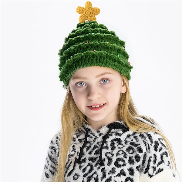 Nye høst- og vinterluer for foreldre og barn, vestlige juleluer for voksne og barn, juletre-stjerneluer i ull, varme gaver green Children 45-53cm