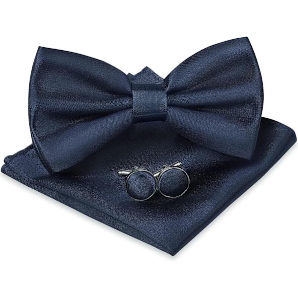 Herresløjfe, klassisk ensfarvet slipsesløjfe til mænd, satin Tux-slipsesløjfe, justerbar formel slipsesløjfe til fest, bryllup 3pcs-Navy blue