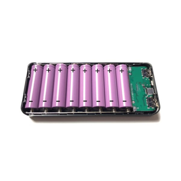 Dubbla USB Type-C 8x18650 batterier DIY Power Bank Box Hållare för case Snabbladdare för Shell för mobiltelefon Tablet PC A Svart