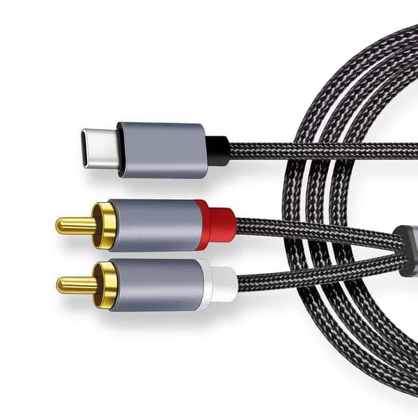 USB-C–2x RCA-stereoliitäntäkaapeli, harmaa, 1,2 m 1.2 m Grey