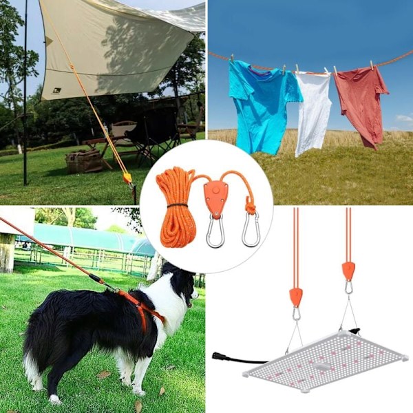 4M Justerbart Spärrlina från Pieces, Orange 1/8 Spärrhjul med 2 Ersättningskrokar, Reflekterande Spärrlina för Lampor Växter Tält Vandring