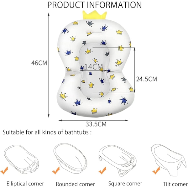 Baby badepude, indsæt baby badeindsats, spædbarns badekarstol, baby badekarstol, badesæde baby, babybad, kronehoved The head of the crown