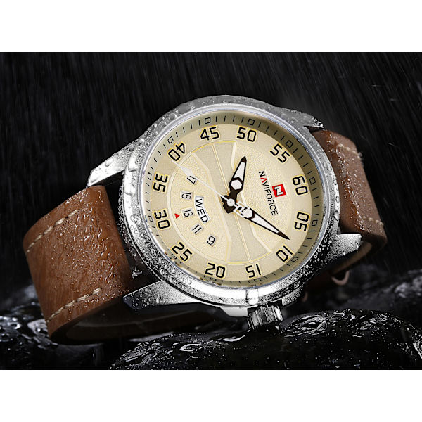 Naviforce Märke Män Sportklockor Män Kvarts Datum Klocka Man Läder Rem Militär Vattentät Armbandsur