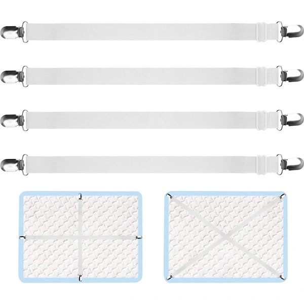 Adjustable Sheet Straps (70 cm to 230 cm) - (White, 4 sets)