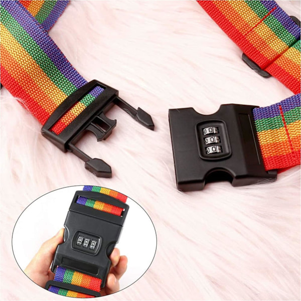 Resväska rem, 4-delad bagagebälte, Resväska bälte bagagebälte set, Kors bagage rem, Justerbar resväska rem, Spänne rem, Resväska rem rainbow my Password-4